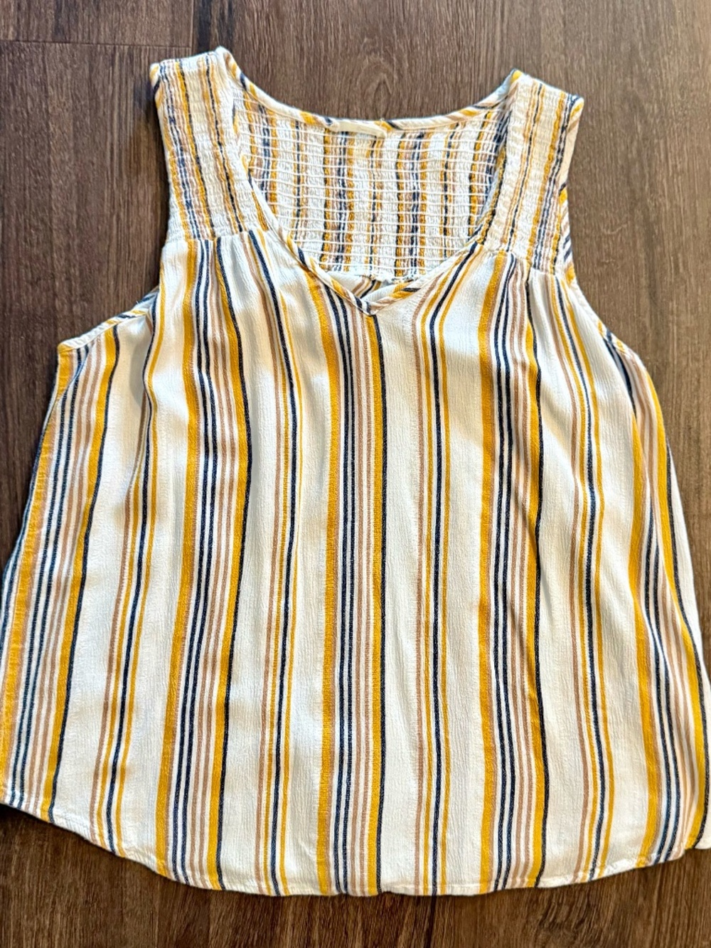Lovestitch Women’s Quinn Striped Smocked Tank Top - Yellow/Off White - Size L